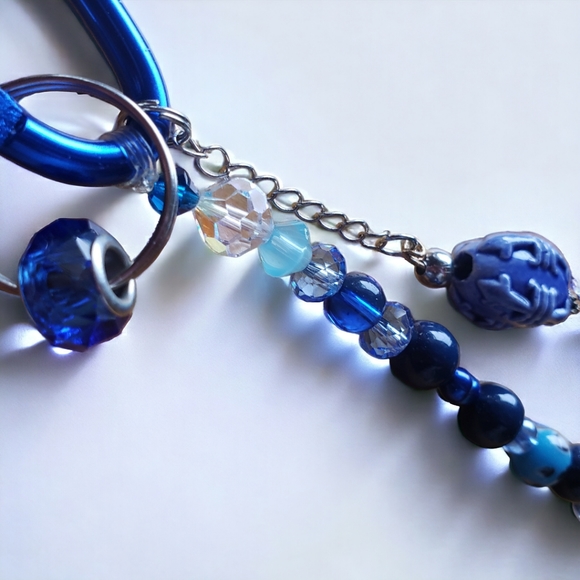 Blue Beaded Hand Crafted Keychain - Picture 7 of 7